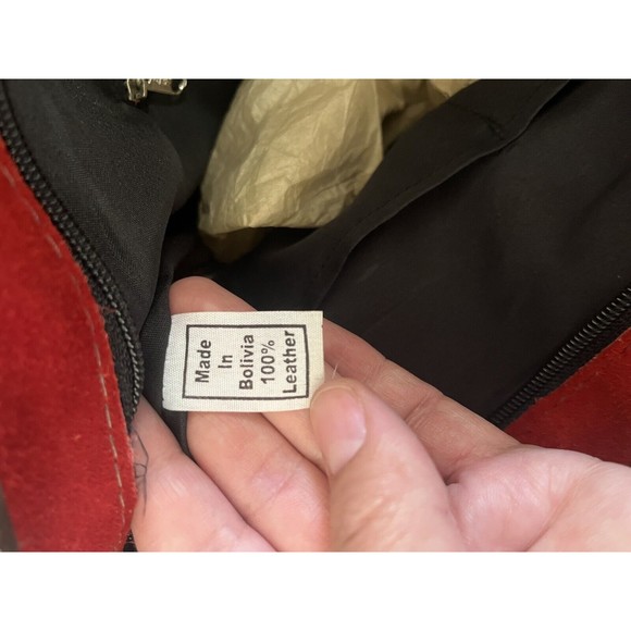 Boho Country Leather And Suede Shoulder Bag Red Brown Purse with Tapestry insert - Picture 7 of 13